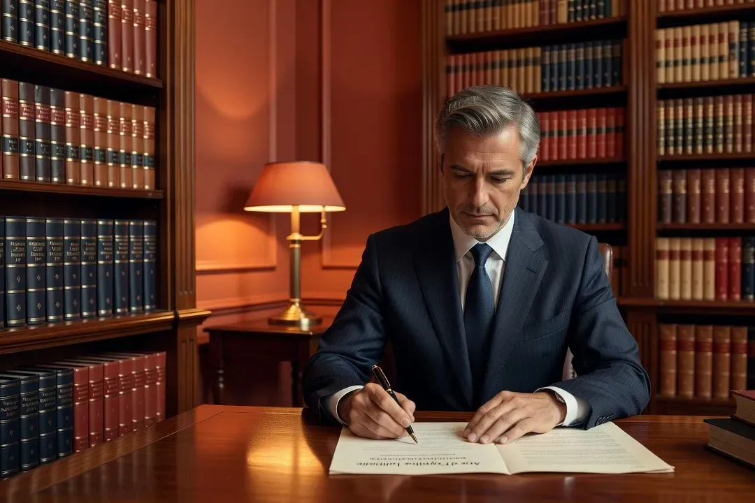 Bureau d'un traducteur assermenté avec tampon officiel et documents juridiques